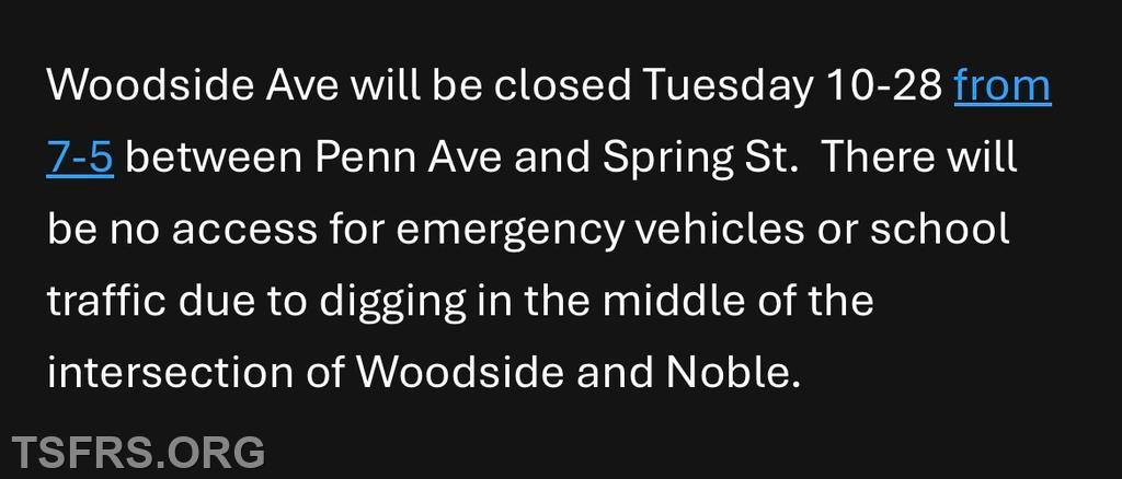 WOODSIDE AVENUE CLOSURE - Township of Spring Fire Rescue Services